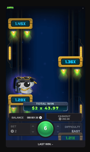 Jumper Game on mobile — gameplay screen with 1.45x multiplier blocks