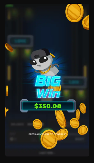 Jumper Game big win screen — $350 payout celebration