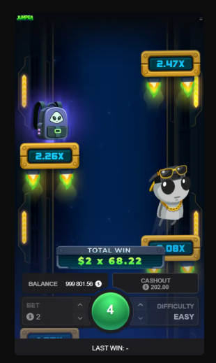 Jumper Game on mobile — character jumping between 2.47x multiplier platforms